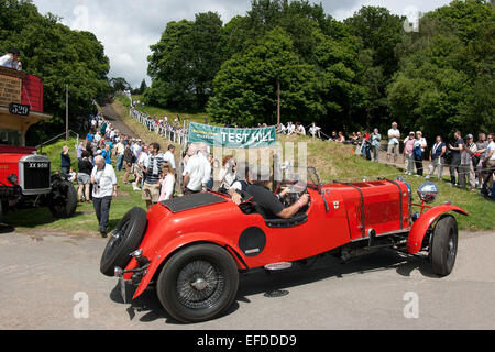 A classic Lagonda at start of hillclimb at the Brooklands Double Twelve Motorsport Festival 13 and 14 June 2014 Stock Photo