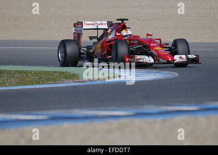 Jerez De La Frontera, Spain. 1st Feb, 2015. SEBASTIAN VETTEL of Germany and Scuderia Ferrari drives during the 2015 Formula 1 pre-season testing at Circuito de Jerez in Jerez de la Frontera, Spain. Credit:  James Gasperotti/ZUMA Wire/Alamy Live News Stock Photo