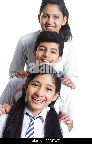 indian school friends students Queues Stock Photo