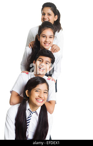 indian school friends students Queues Stock Photo