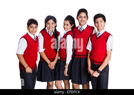 indian school friends group standing enjoy Stock Photo