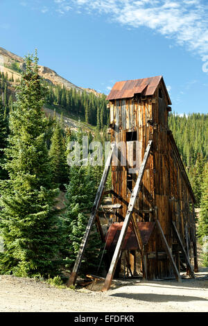 Shaft house, Yankee Girl Mine, near Ouray, Colorado USA Stock Photo
