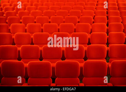 Color horizontal shot of some seats in a cinema hall. Stock Photo