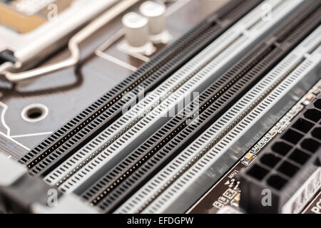 Memory Slots Close Up On Computer Motherboard Stock Photo