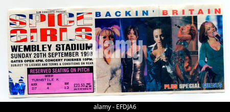 Spice Girls Concert Ticket for Wembley Stadium, London, Britain - Sunday 20th September 1998. Stock Photo