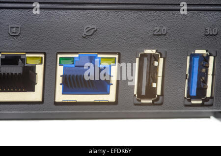 Modern wireless router ports, close up image Stock Photo