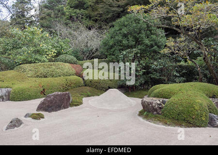 Meigetsu-in Zen temple garden with Mount Fuji sand sculpture, Kamakura, Japan Stock Photo