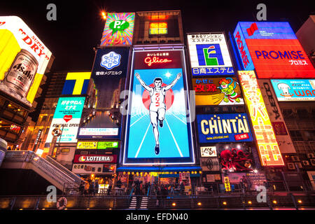 OSAKA, JAPAN - NOVEMBER 24: The Glico Man light billboard and other light displays on November 24, 2014 in Dontonbori, Namba Osa Stock Photo