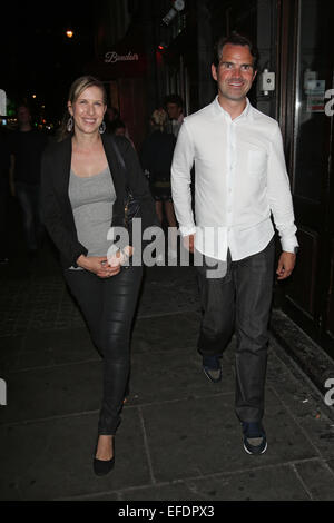 Jimmy Carr out and about in Soho with wife Karoline Copping  Featuring: Jimmy Carr,Karoline Copping Where: London, United Kingdom When: 31 Jul 2014 Stock Photo