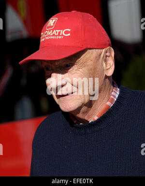Non-executive chairman of the Mercedes AMG Petronas F1 Team Niki Lauda during the training session for the upcoming Formula One season at the Jerez racetrack in Jerez de la Frontera, Southern Spain, 01 February 2015. Photo: Peter Steffen/dpa Stock Photo