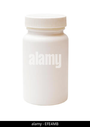 white plastic medicine vial isolated on white background Stock Photo