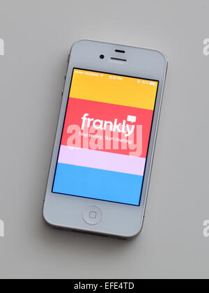 A view of the homescreen of the Frankly chat app on an Apple iPhone 4. Stock Photo