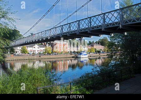 River  Dee  suspension, bridge,  autumn. colours; Chester; Cheshire; UK Stock Photo