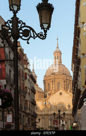 Street Alfonso I and Nuestra Senora del Pilar Basilica in the background, in city Zaragoza, Aragon, Spain, europe Stock Photo