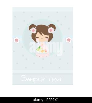 beautiful Asian little girl enjoy sushi - menu template Stock Vector