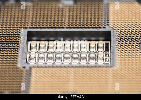 CPU Socket On Computer Motherboard Close Up Stock Photo