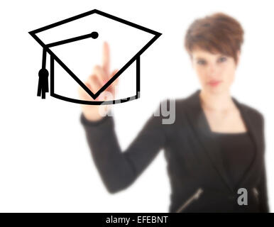 Young student with black hat isolated on white background Stock Photo