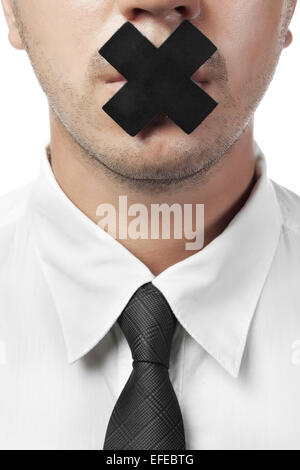 man in shirt and tie with closed mouth isolated on white Stock Photo