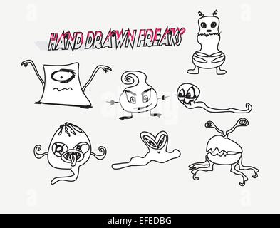 funny monsters characters set doodle illustration Stock Vector