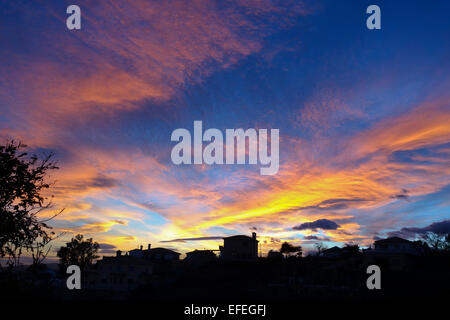 Andalusian sunset in countryside of Malaga, Southern Spain. Stock Photo