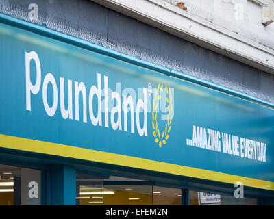 Poundland sign on outside wall UK Stock Photo