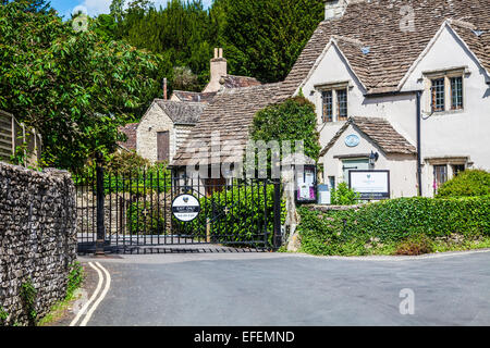 The exit gates of the Manor House Hotel and Golf Club in the Cotswold village of Castle Combe in Wiltshire. Stock Photo