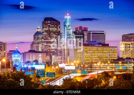 Hartford, Connecticut, USA downtown city skyline over the highway. Stock Photo