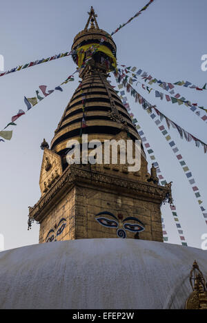 Monkey Temple at sunset in Kathmandu, Nepal Stock Photo