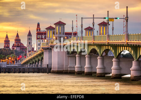 St. Augustine, Florida, USA city skyline and Bridge of Lions. Stock Photo