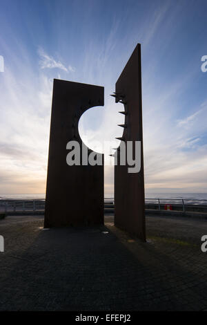 Blackpool, UK. 2nd February, 2015. UK Weather: A fine and dry day in Blackpool with some nice cloud formations at sunset. Pleasure beach opens for the 2015 season this weekend and many will be hoping for a continuation of the dry weather Credit:  Gary Telford/Alamy Live News Stock Photo