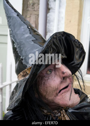 A witch that sits outside the shop 'Witches Galore' in the village of Newchurch in Pendle Lancashire. Stock Photo