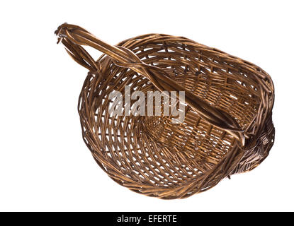 Empty wicker basket isolated on white background Stock Photo