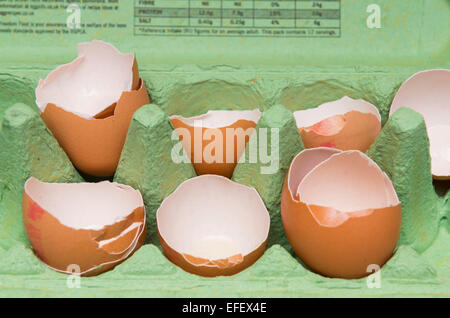 Egg shells in an egg box Stock Photo