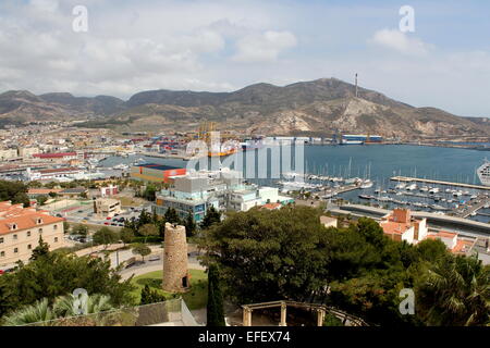 Cartagena  Harbour and Marina seen from Parque Torres hill  in Cartagena, Murcia Province, Spain Stock Photo