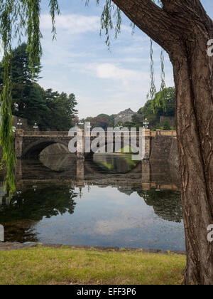 Nijubashi bridge reflected on the water of Tokyo Imperial Palace moat Stock Photo