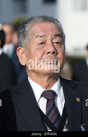 Kyoto, Japan. 1st Feb, 2015. Nobuharu Fukushima Horse Racing : Trainer Nobuharu Fukushima after Am Ball Bleiben win the Silk Road Stakes at Kyoto Racecourse in Kyoto, Japan . © Eiichi Yamane/AFLO/Alamy Live News Stock Photo