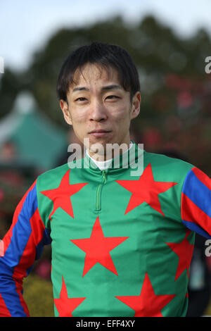 Kyoto, Japan. 1st Feb, 2015. Ken Tanaka Horse Racing : Jockey Ken Tanaka after riding Am Ball Bleiben to win the Silk Road Stakes at Kyoto Racecourse in Kyoto, Japan . © Eiichi Yamane/AFLO/Alamy Live News Stock Photo