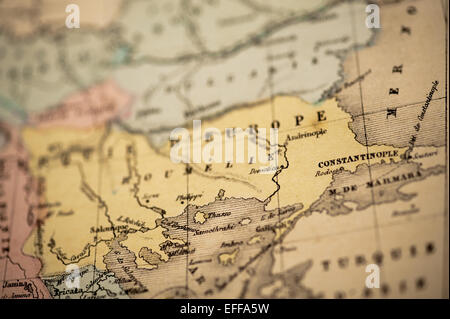 Antique French map from Novel Atlas Classique c: 1869. Selective focus on Constantinople. Stock Photo