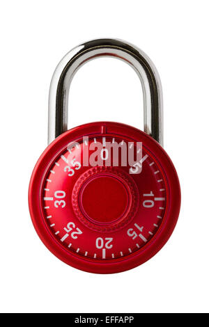 Objects: red combination lock, isolated on white background Stock Photo