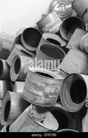 Empty cans of Zyklon B gas at Auschwitz concentration camp, Poland Stock Photo