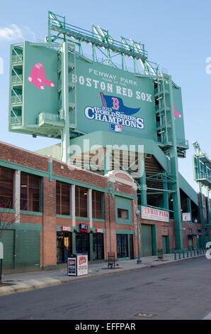 Boston Red Sox, World Series Champions, Fenway Park, baseball stadium score board at Gate C entrance Stock Photo