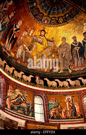 Golden 13th-century mosaics in the apse Basilica di Santa Maria  -  Dome of Santa Maria in Trastevere Rome Italy Italian Basilica of Our Lady in Trastevere