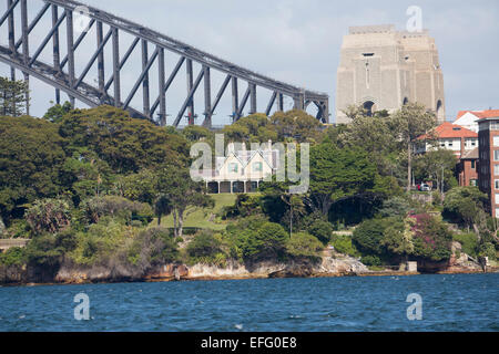 Kirribilli House the official Sydney residence of the Prime Minister of Australia with Harbour Bridge in background Stock Photo