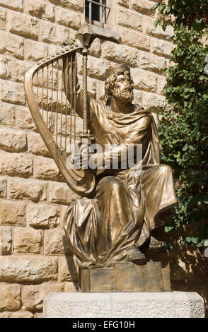 Statue of King David near the entrance of his tomb on mount Zion in Jerusalem Stock Photo