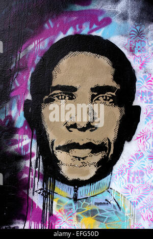 Street art in Shoreditch featuring president Barak Obama Stock Photo