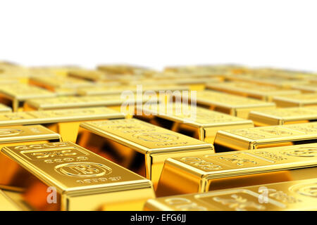 Many gold bars with shallow depth of field Stock Photo