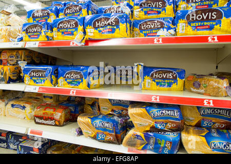 Hovis and kingsmill bread for sale at a uk sainsbury's supermarket in England Stock Photo