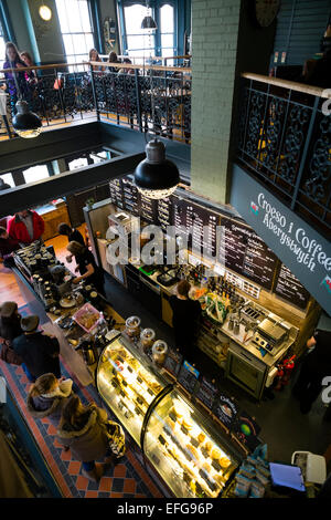 Interior of a branch of the Coffee#1 cafe chain, owned by the welsh brewery company Brains, Aberystwyth, Wales UK  January 31 2015  ©keith morris www.artswebwales.com  keith@artx.co.uk  07710 285968 01970 611106 Stock Photo