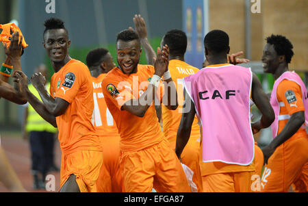 Equitorial Guinea. 01st Feb, 2015. African Cup of Nationsl football tournament. Quarterfinal match between Ivory Coast versus Algeria. Ivory Coast celebrate their win Credit:  Action Plus Sports/Alamy Live News Stock Photo
