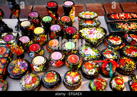 Candles for christmas present on market stall Stock Photo